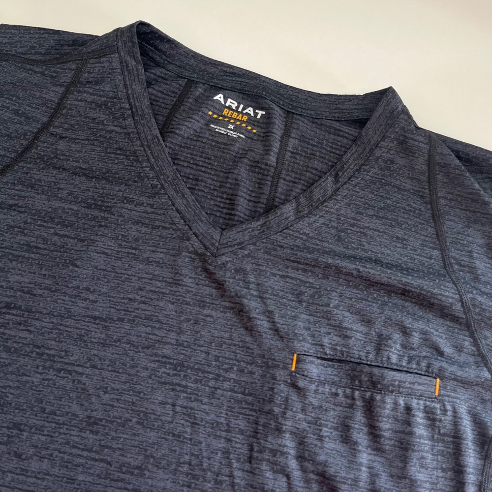 Ariat Men's Rebar Gray Performance Short Sleeve V Neck Shirt 2X workwear active